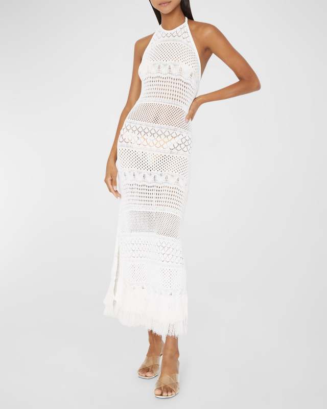 Fringe Halter Crochet Maxi Dress